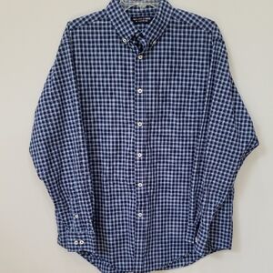 Roundtree & Yorke Shirt Mens L Blue Plaid Button Down Business Casual Basic